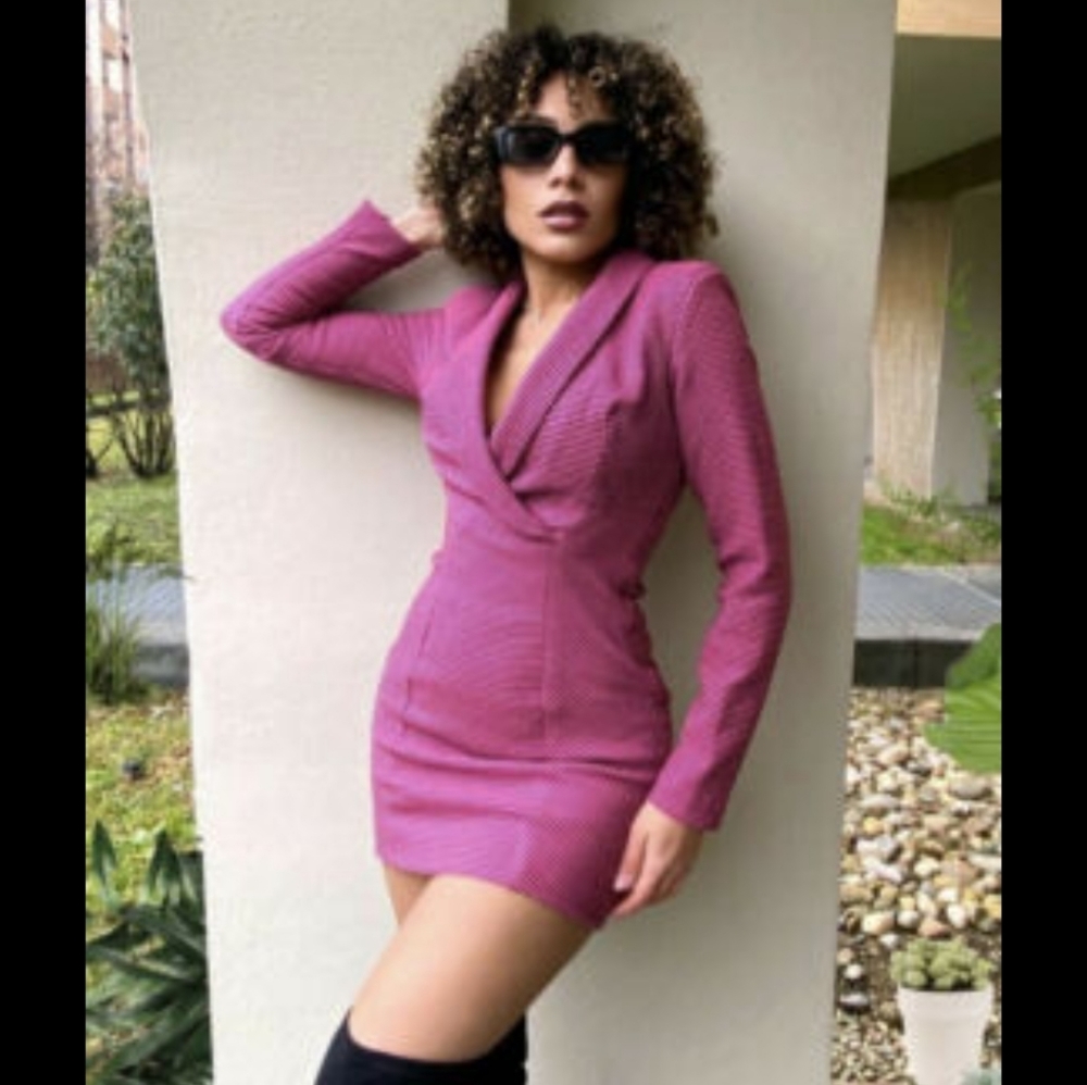 Zara hot pink Houndstooth blazer dress, size small